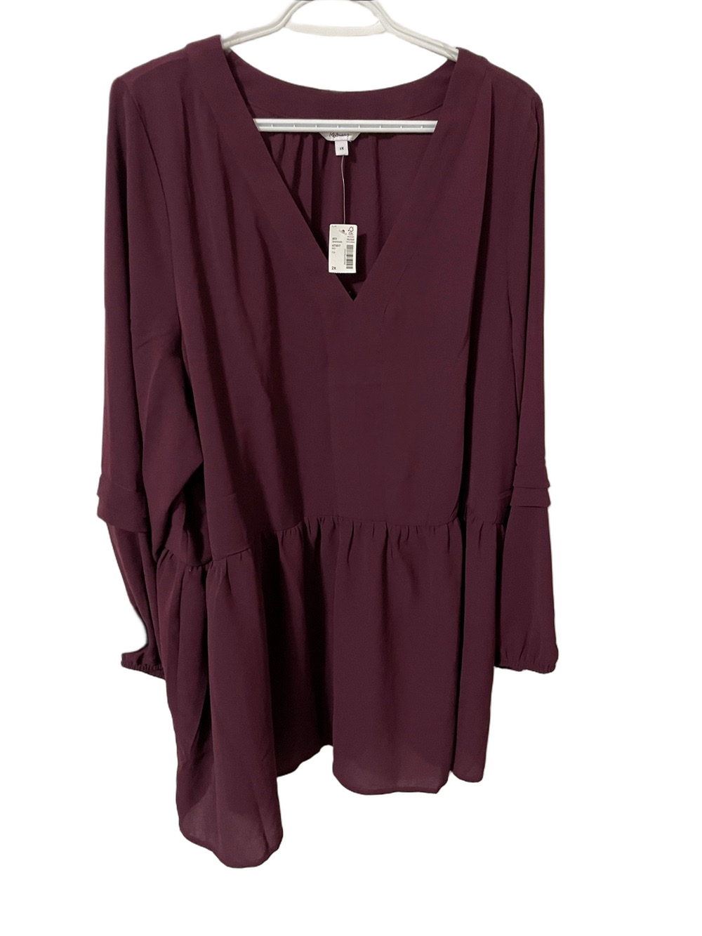 Nwt’s Reitmans Plum V-Neck Long Sleeve Peplum Tunic Size 2X